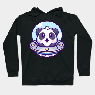 Cute panda flying with spaceship ufo cartoon Hoodie